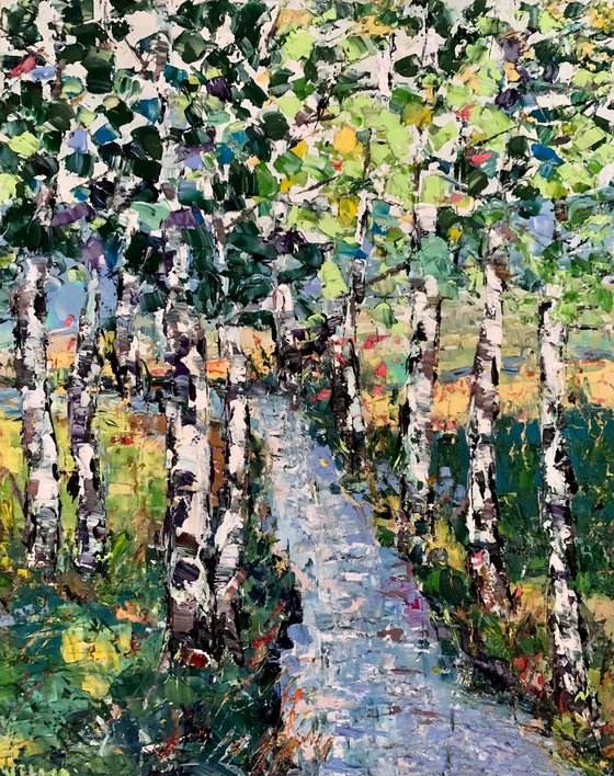 Birch trees by the river