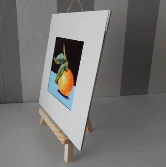 Tangerine. Miniature painting Mandarin. Easel is included. Gift painting. Ready to hang.