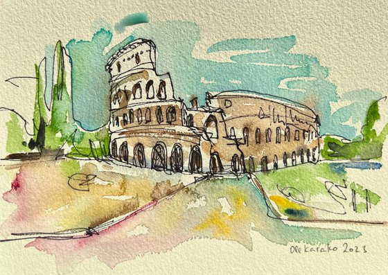 Collection of six sketches Landmarks of Italy