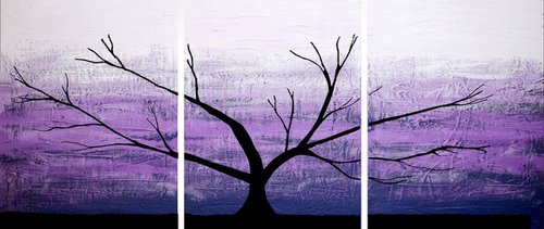 tree of life in purple violet triptych 54 x 24" by Stuart Wright