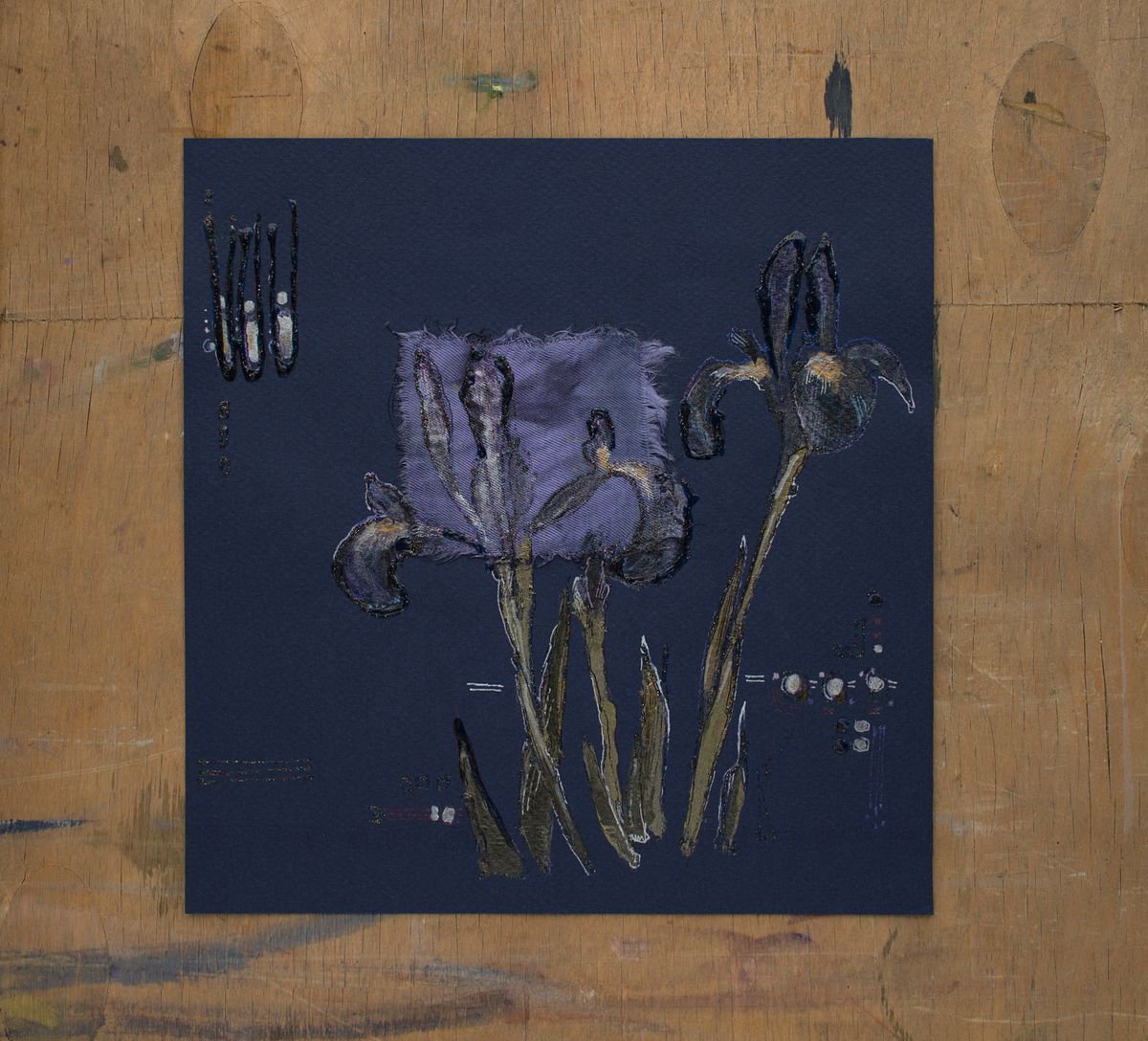 Dark Blue Irises in the Night garden by Vlada Lisowska