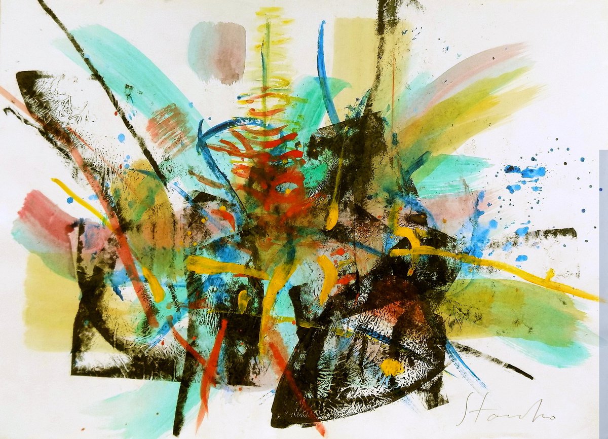 Abstract Acrylic Painting By Stanislav Bojankov, 28 X 20", Improvisation-Xxxvi, Original Artwork