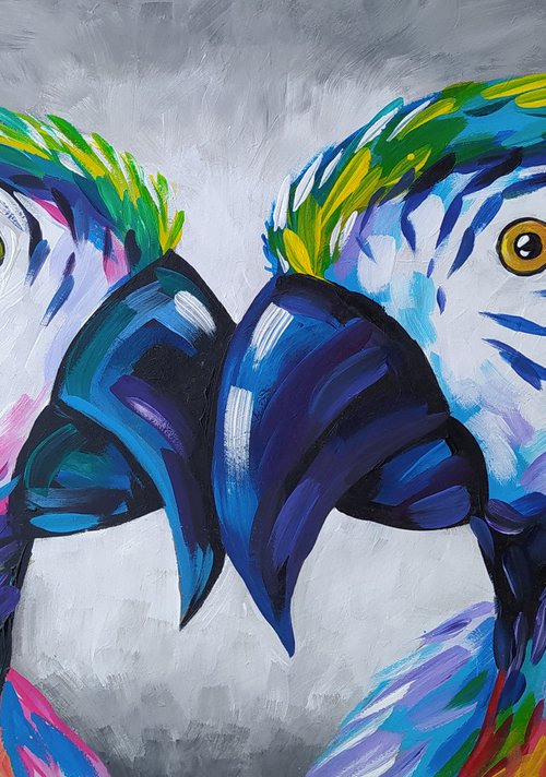 Love - parrots acrylic painting, parrots in love, bird, parrots, gift, parrots art, art bird, animals painting by Anastasia Kozorez