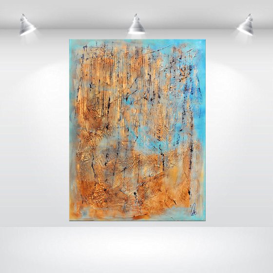 Golden Tears - Abstract acrylic painting high textured canvas art wall art ready to hang