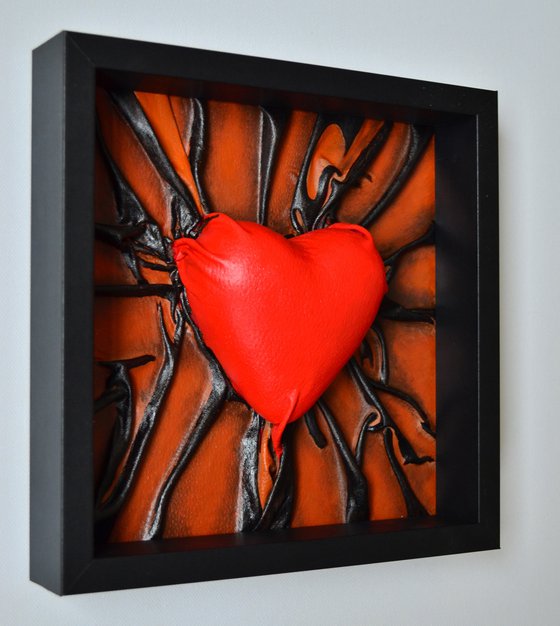 Lovers Heart 39 - Original Framed Leather Sculpture Painting Perfect for Gift