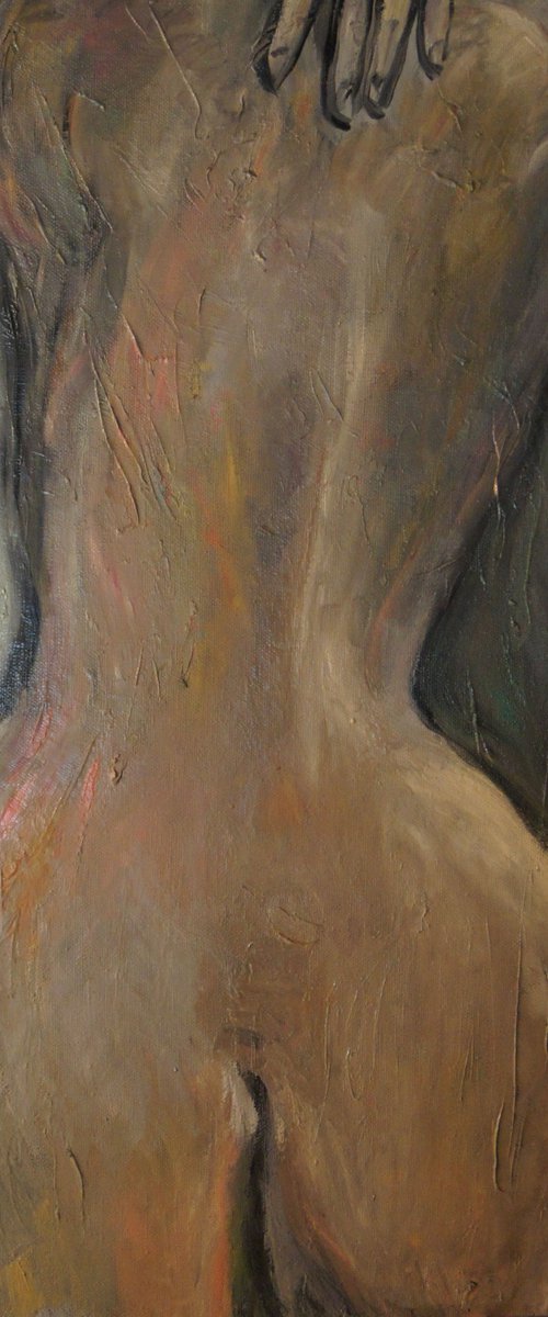 NUDE. NIGHT - original painting, nude erotic art, dark coloured female figure, nude girl back night by Karakhan