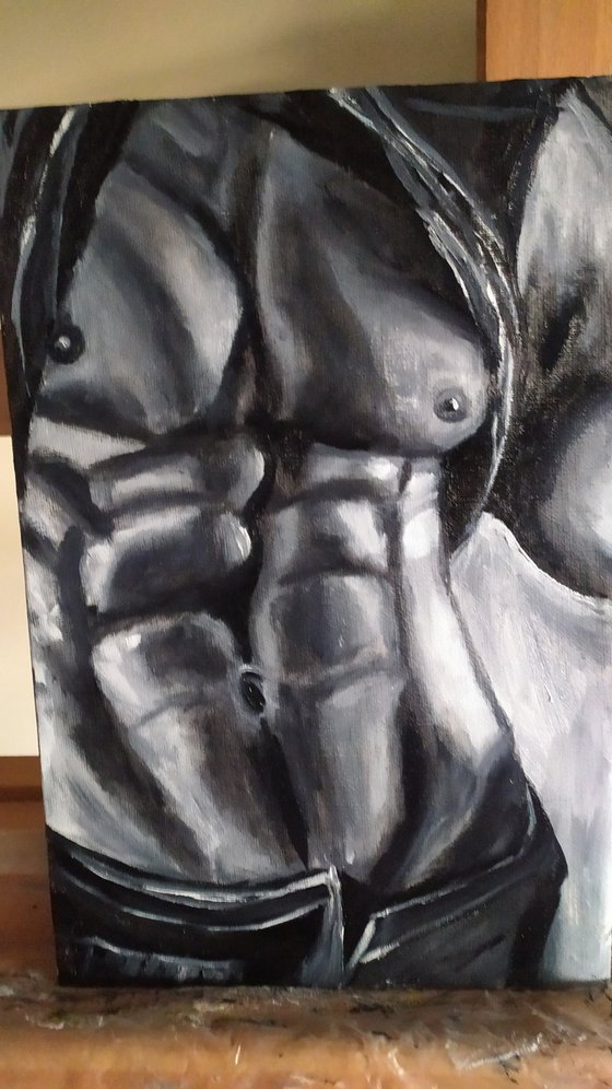 Biker, original nude erotic man body, gift, oil painting, art for home