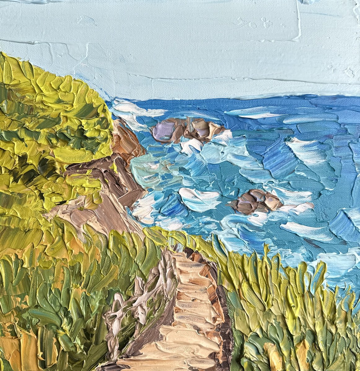 Impressionistic Landscape Acrylic Painting By Guzaliya Xavier, 12 X 12, Rhythm And Rocks I, Original Artwork