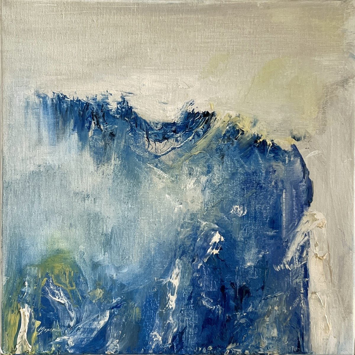 Abstract Oil Painting By Maxence Ma, 15 X 15", Water Mountain, Original Artwork