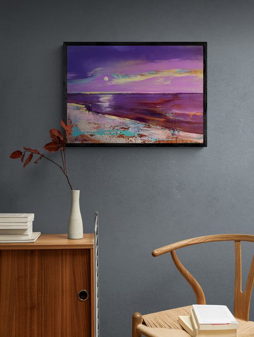 Bright landscape - "Summer evening" - Minimalistic seascape - 50x70cm - 2021 by Yaroslav Yasenev