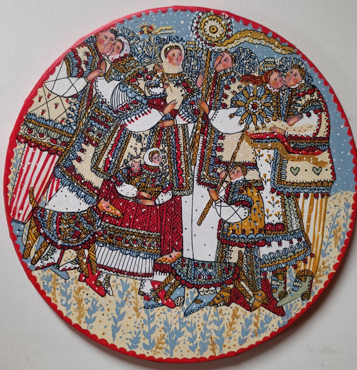 Naive Portrait Acrylic Painting By Tetiana Osadchuk, 12 X 12", Wishes Come True., Original Artwork