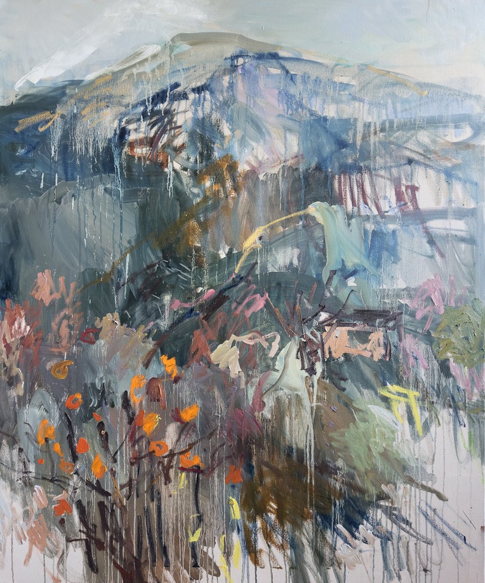 Expressive Landscape Oil Painting By Lilia Orlova-Holmes, 39 X 47", A Mountain To The North, Original Artwork