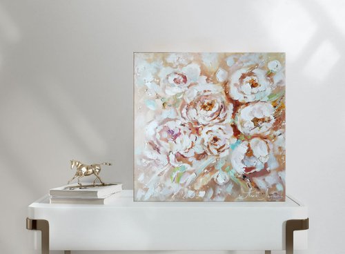 Peonies flowers painting, Textural painting on canvas by Annet Loginova
