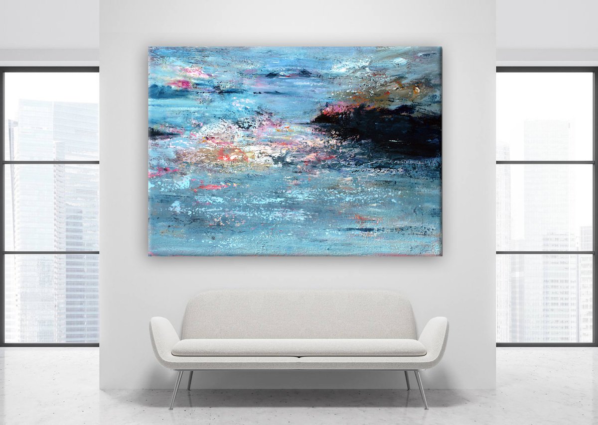 Abstract Acrylic Painting By Veljko Martinovic, 55 X 39", Large Painting Wakening, Original Artwork