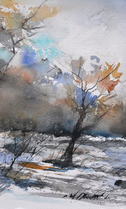 A clearance in winter   - watercolor by Pol Henry Ledent