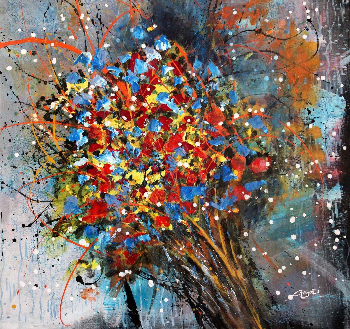 Expressive Botanical Acrylic Painting By Cecilia Frigati, 31 X 31, Regina Di Fiori #4, Original Artwork