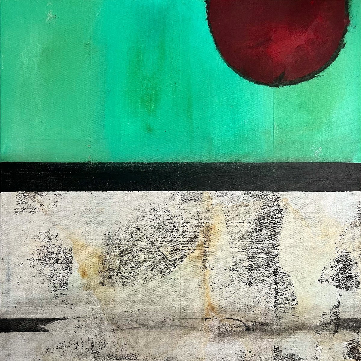 Abstract Painting By Sergio Aranda, 16 X 16", Red Sun, Original Artwork