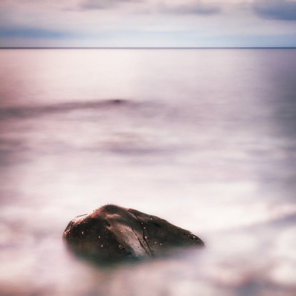Impressionistic Landscape Photograph By Karim Carella, 35 X 35", Rocks In The Clouds #17 Hues, Original Artwork