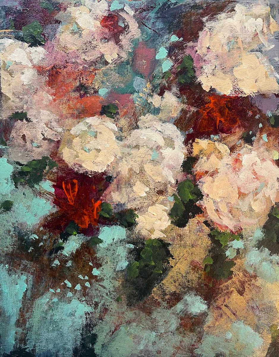 Abstract Botanical Acrylic Painting By Melinda Macdonald, 11 X 14", Flourishing, Original Artwork