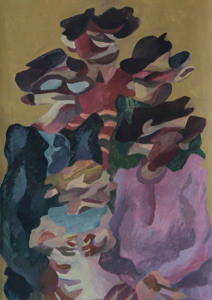 Expressive Portrait Acrylic Painting By Martin Singer, 12 X 16", Family Portrait #39, Original Artwork