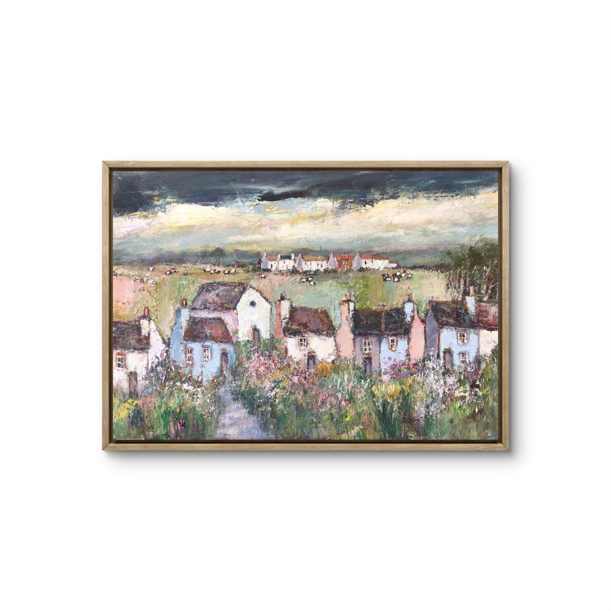 Naive Acrylic Painting , Over The Meadow By Roma Mountjoy, 17 X 12, Artwork For Sale On Artfinder
