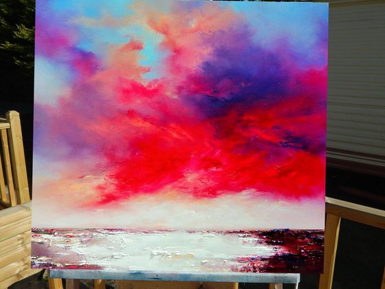 " Sky Fire"  pink, gold, violet abstarct painting
