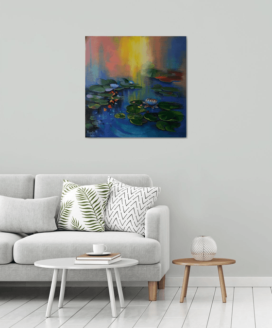 " Water Lilies " - 80 x 80cm Original Oil Painting