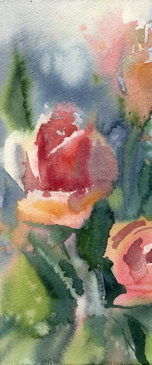 Pink roses, watercolor sketch by SVITLANA LAGUTINA