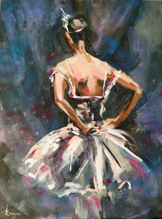 Backstage  -Ballerina- woman Painting on MDF