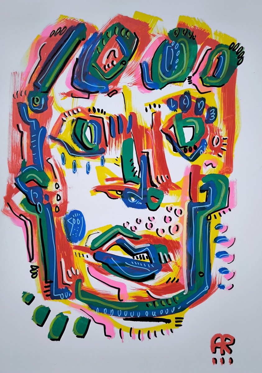 Expressive Portrait Drawing By Angel Rivas, 8 X 12, Love Face, Original Artwork