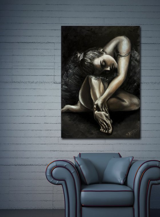"Washed-out" Original  large oil Painting on canvas 70x100x2cm