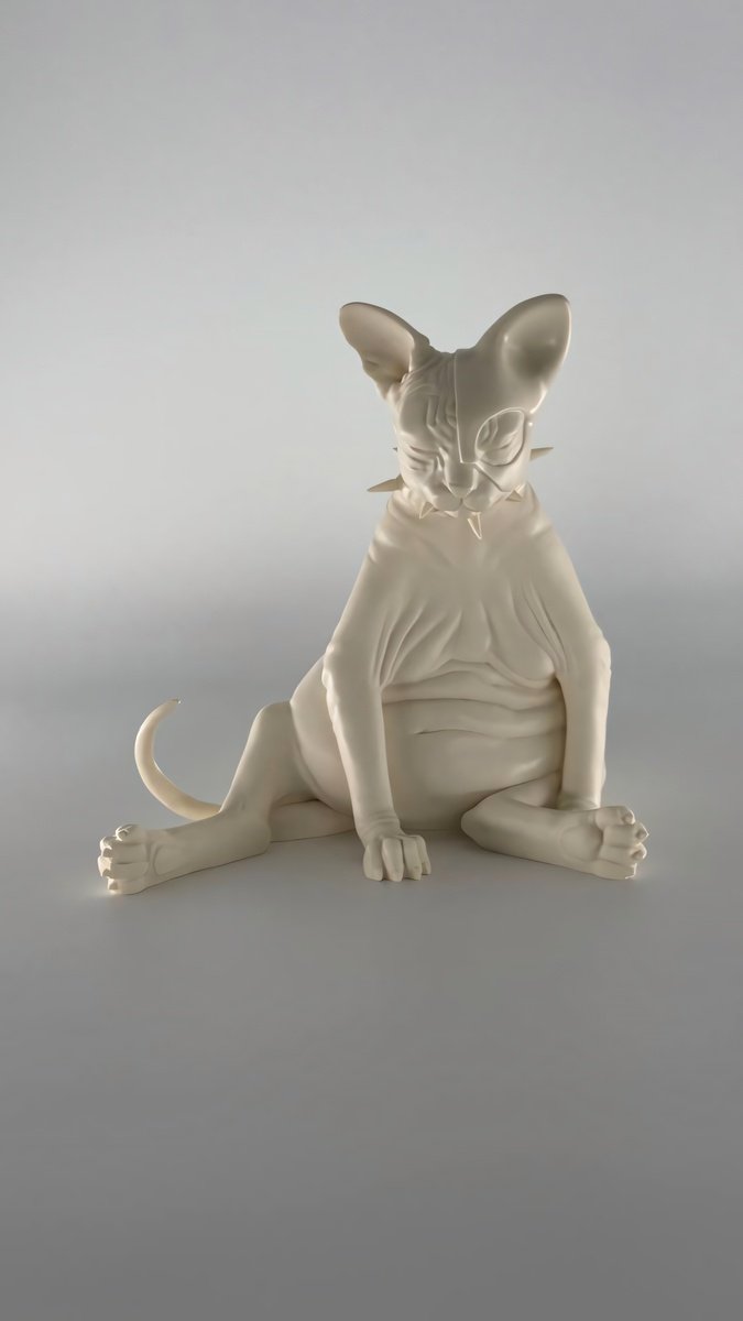 Photorealistic Animal Sculpture By Anton Tische, 6 X 6, The Idol Toy White, Original Artwork