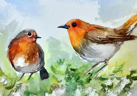Set of two- Parakeets and Robins