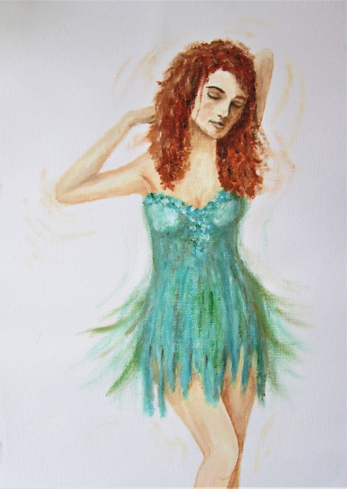 Dancer in turquoise dress by MARJANSART