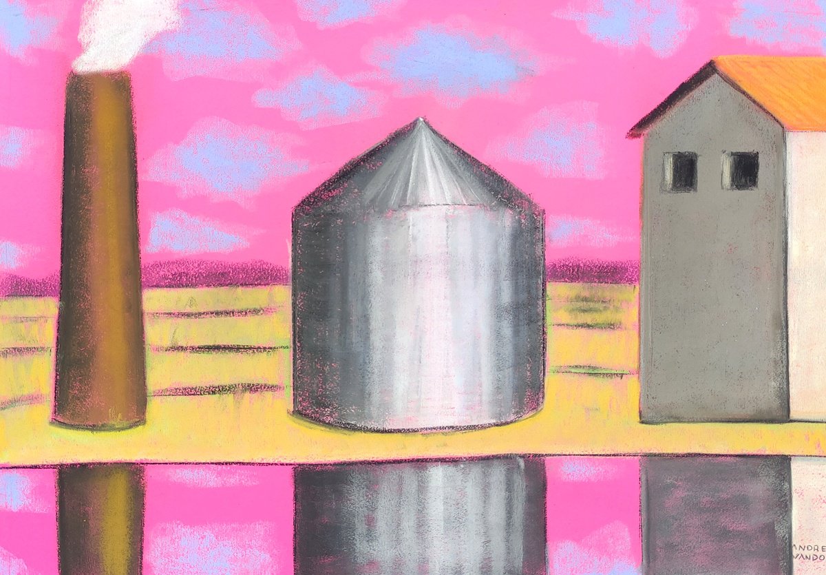 Impressionistic Landscape Pastel Drawing By Andrea Vandoni, 21 X 29, Silent Landscape, Original Artwork