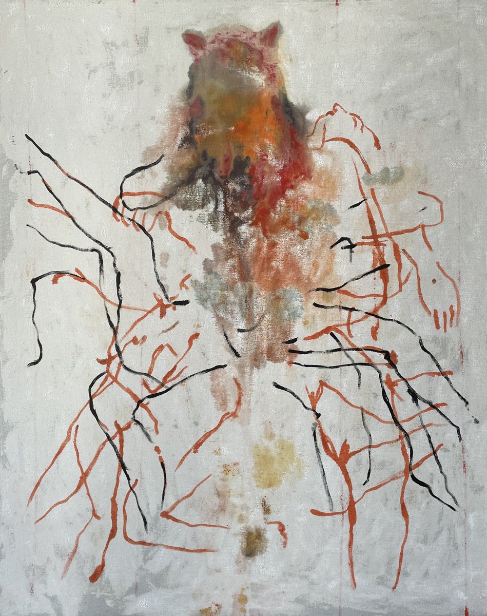 Abstract Painting By Gela Mikava, 31 X 39, Dance Of The Wolves, Original Artwork