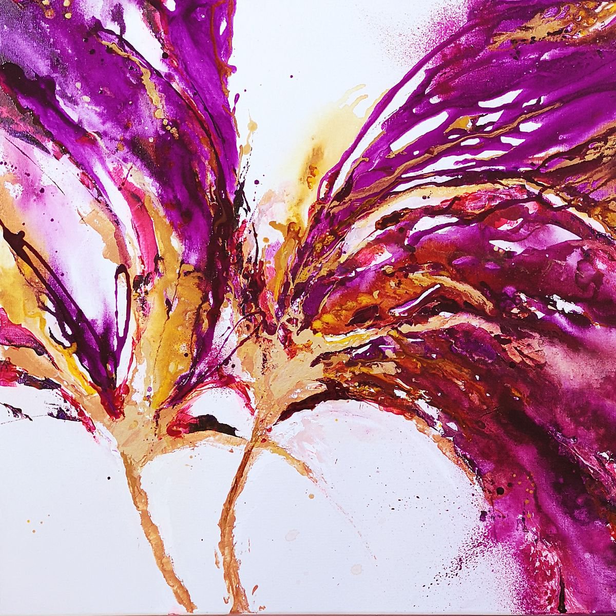 Expressive Botanical Acrylic Painting By Arti Chauhan, 25 X 25, Violet Bloom, Original Artwork