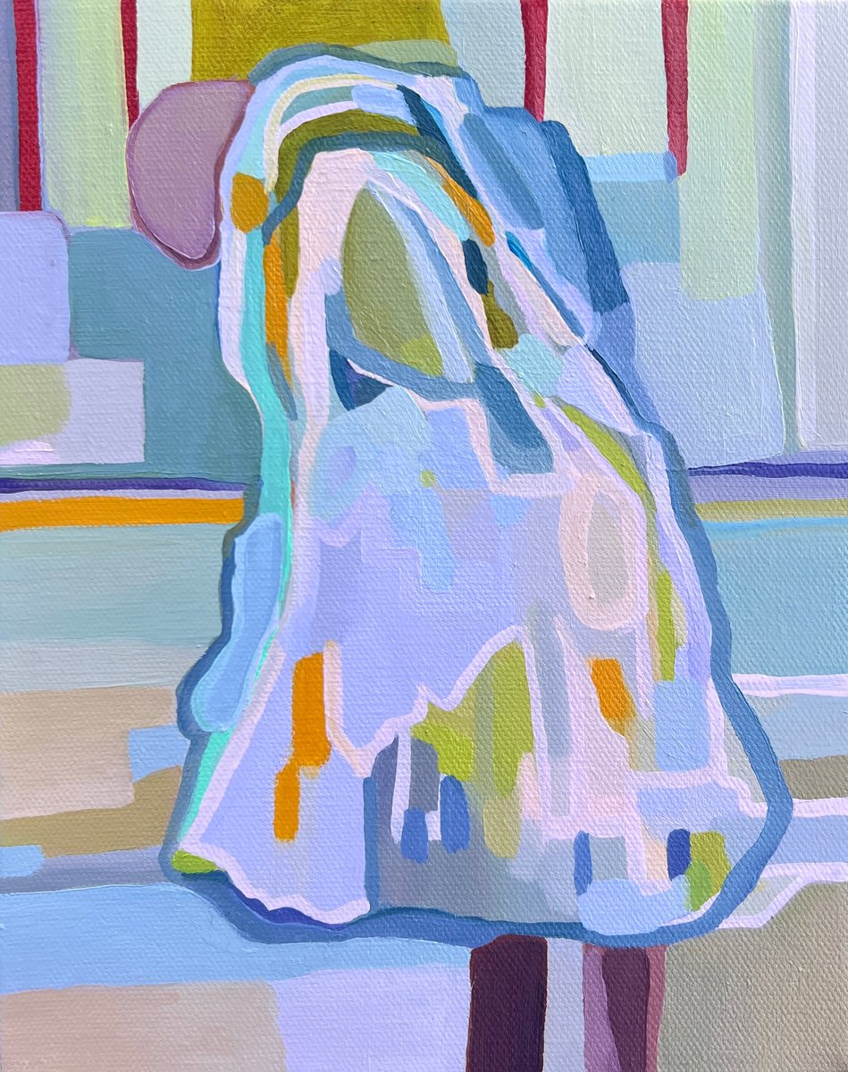 Expressive Portrait Oil Painting By Anna Bergin, 8 X 10, Draped In A Pastel Quilt, Original Artwork