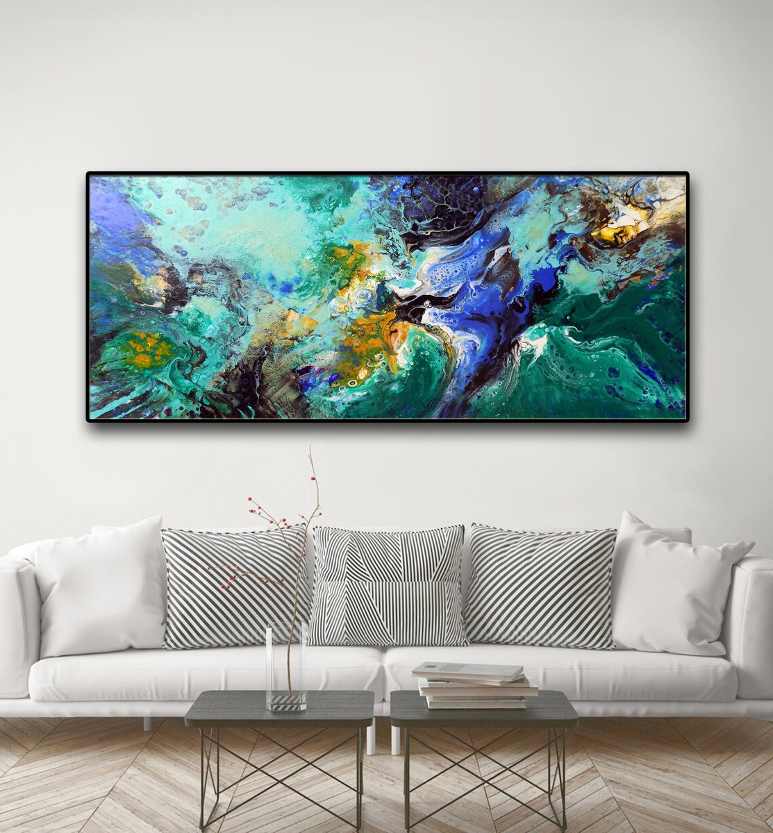 Abstract Acrylic Painting By Areti Ampi, 51 X 23, Wind And Sea, Original Artwork