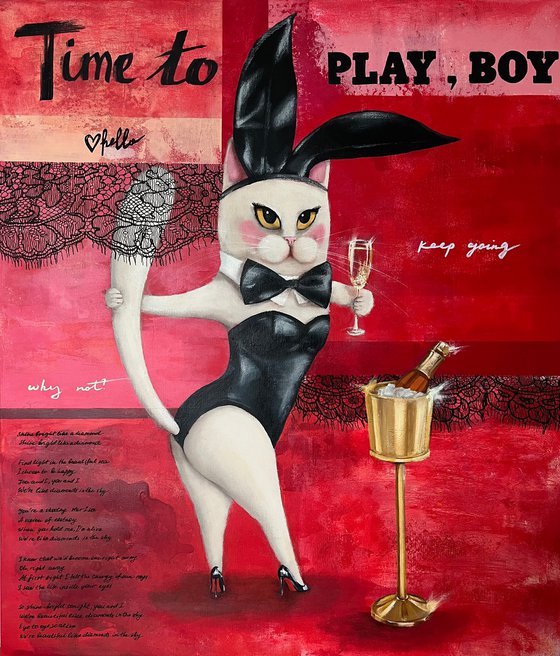 Time to play, boy! - cat, love, erotic art, relations
