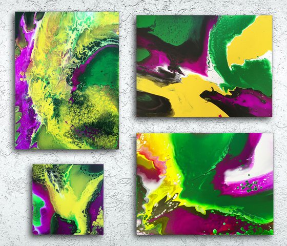 "Beautiful Invasion" - FREE USA SHIPPING - Original Quadriptych, Abstract PMS Acrylic Paintings Series - 42" x 36"