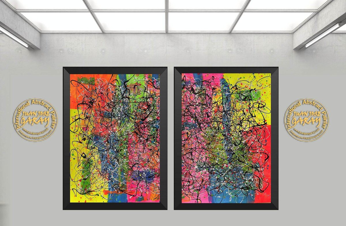 Kaleidoscopic Harmony - Diptych Painting by Juan Jose Garay
