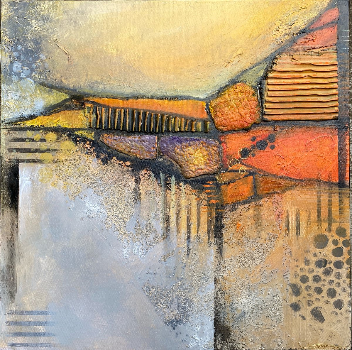 Abstract Landscape Painting By Swapna Namboodiri, 18 X 18", Emergence, Original Artwork