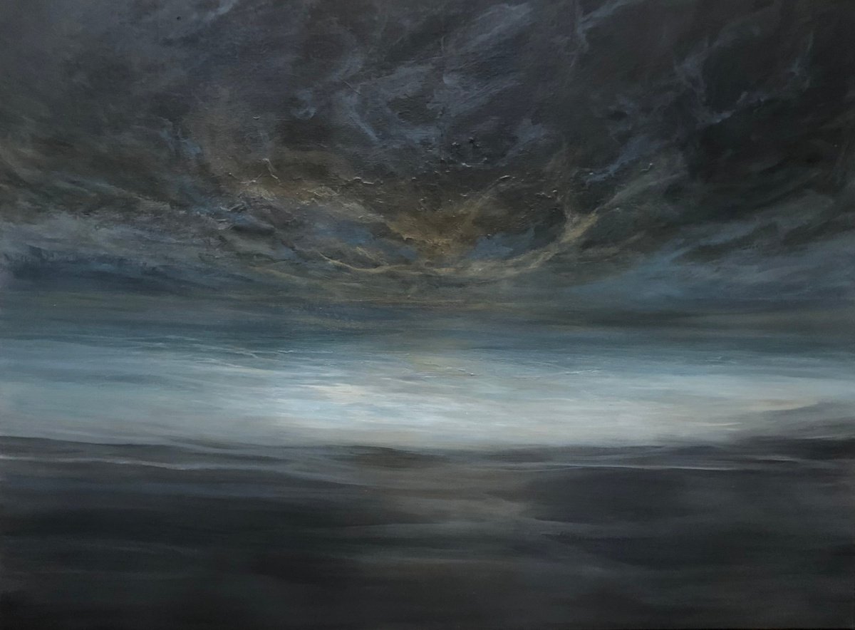 Abstract Landscape Acrylic Painting By Tamara Bettencourt, 40 X 30", Radiant Indigo, Original Artwork