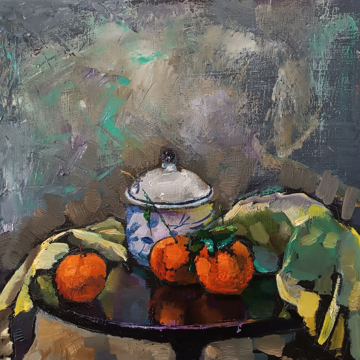 Impressionistic Still Life Oil Painting By Mykola Samoilenko, 17 X 17", ??? ???? 6, Original Artwork