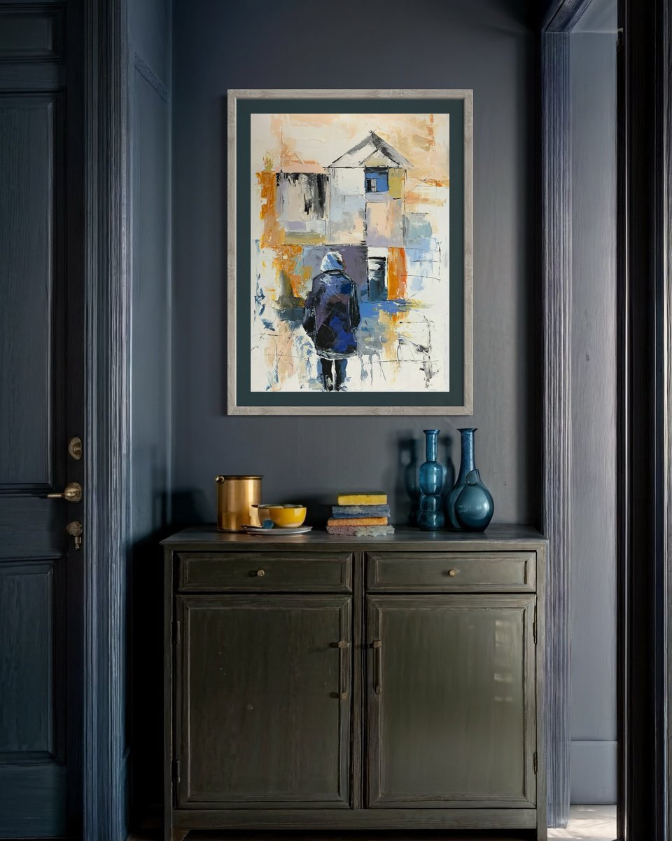 Expressive Portrait Oil Painting By Vita Schagen, 20 X 28", Homeward Bound., Original Artwork