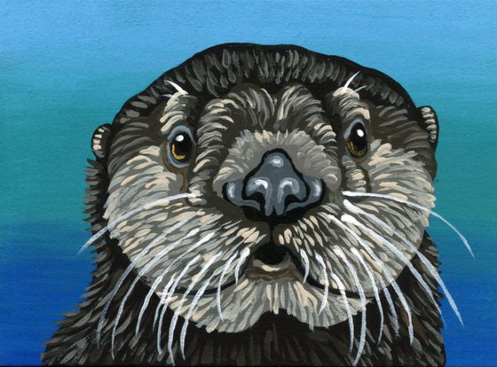 ACEO ATC Original Painting Otter Wildlife Art-Carla Smale