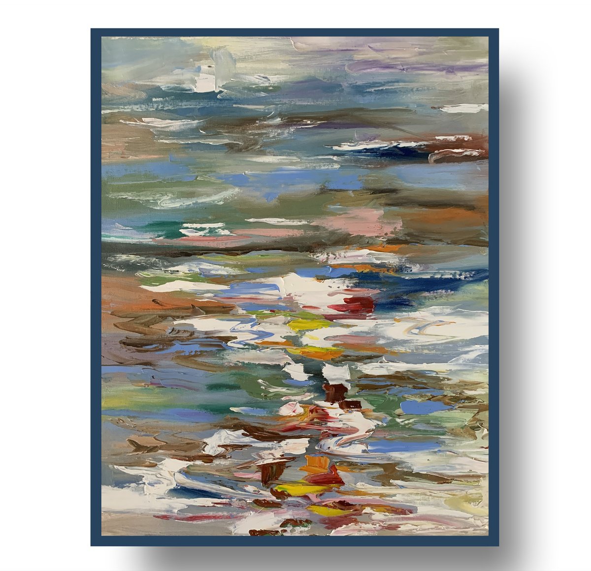 Abstract Landscape Oil Painting By Vita Schagen, 16 X 20", Water Reflections On The Lake., Original Artwork