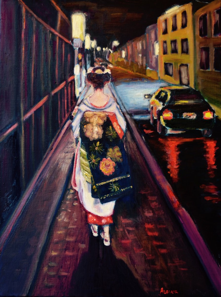 Impressionistic Portrait Oil Painting By Albina Urbanek, 18 X 24, Departure For An Appointment, Original Artwork