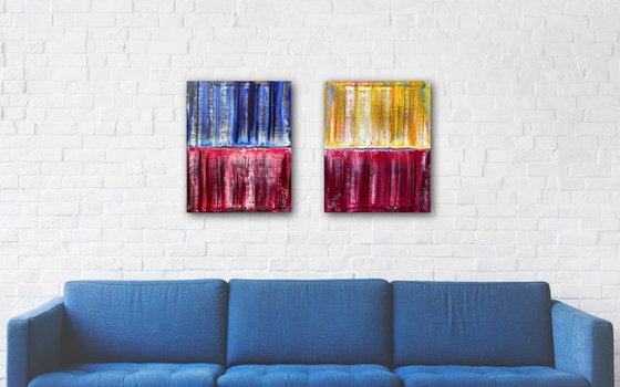 "Trending" - Save As A Series - Original PMS Abstract Diptych Oil Paintings On Canvas - 32" x 20"